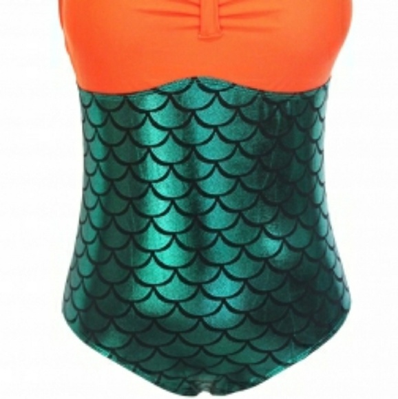 Orange Bralette Splice Metallic Mermaid One Piece - Picture 5 of 8